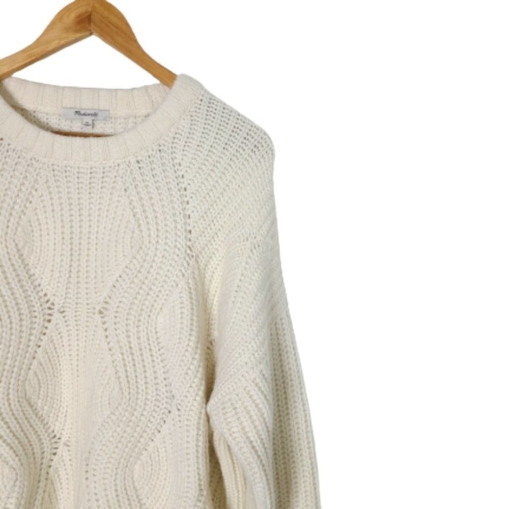 MADEWELL Charley Cream Cable Knit Sweater Womens Pointelle Wool Pullover Size XL - Picture 6 of 15